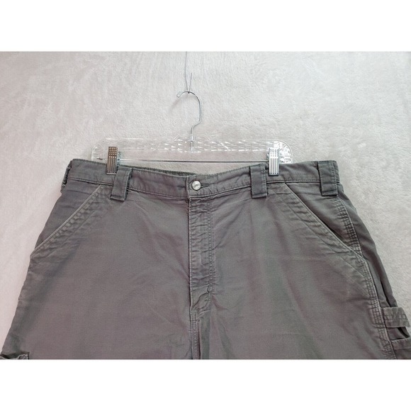 Carhartt Shorts Men Size 38 Gray 100% Cotton Flat Front Medium Wash Pockets Logo - Picture 5 of 9